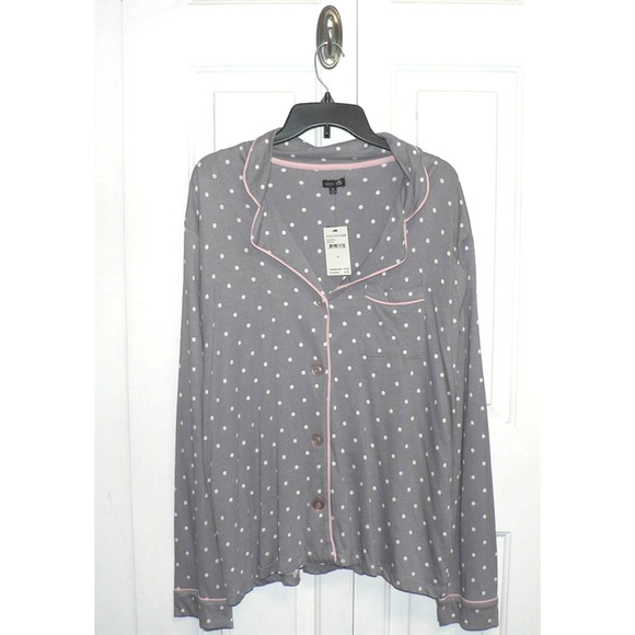 Cozy Zoe by Pj Salvage Womens Polka Dot Pajama Top Silver/Pink/White XLarge $30 - Picture 2 of 4